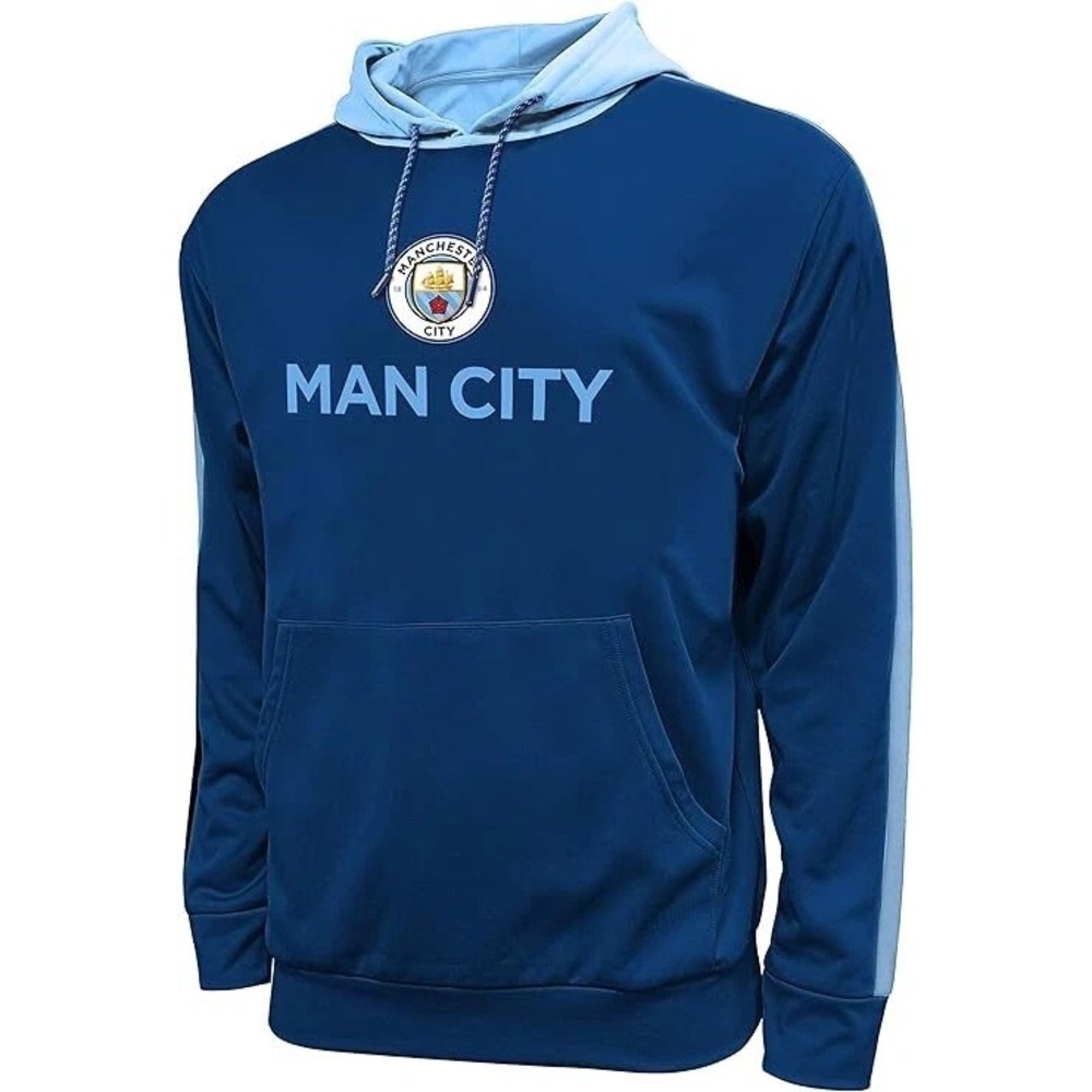 Manchester City F.C. Official Fleece-Lined Hoodie Sweatshirt, Two-Tone Blue